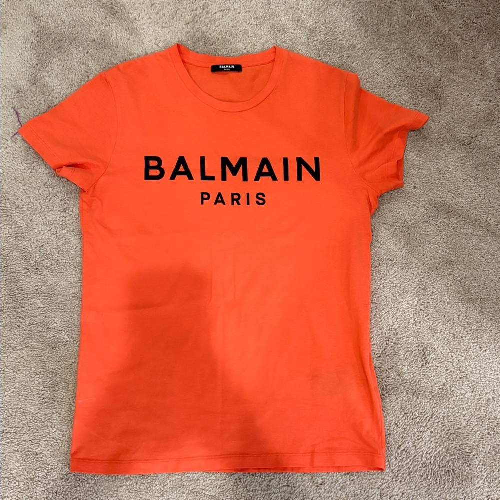 Balmain Vibrant Orange Tee with Black Logo